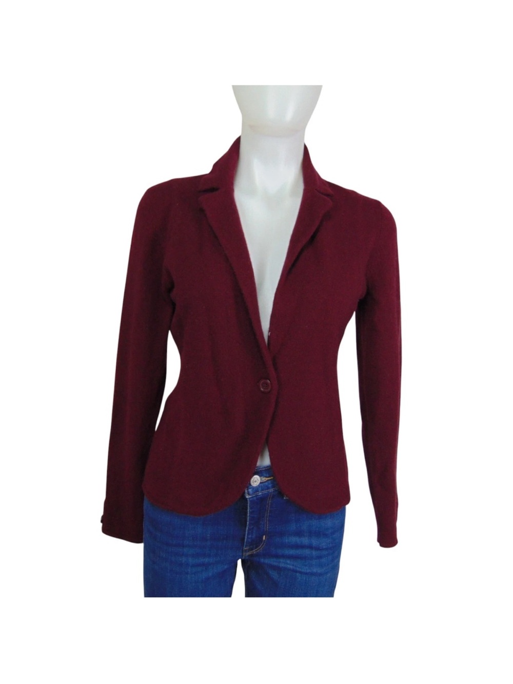 Antonio Melani 100% Cashmere Sweater Blazer Burgundy One Button Womens S